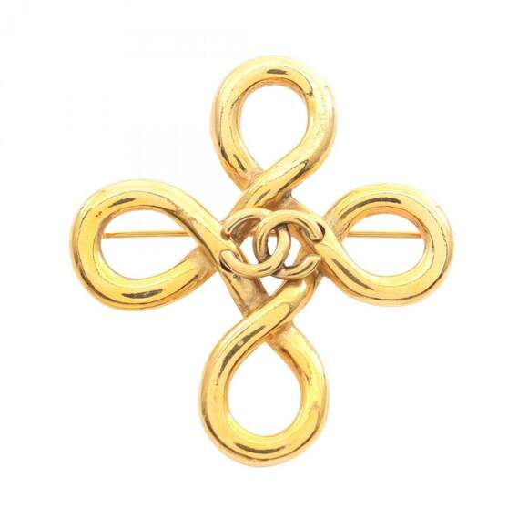 CHANEL Gold Logo Brooch